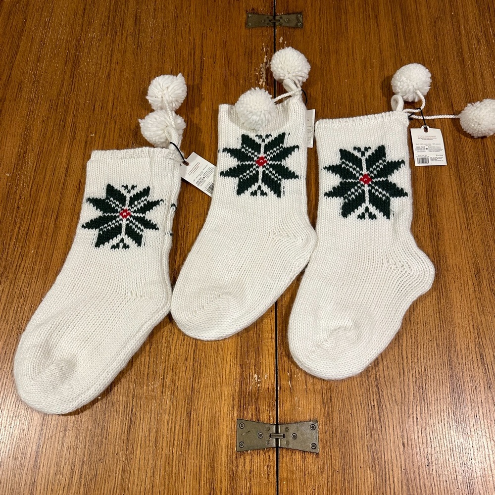HEARTH AND HAND White Knit Christmas Stockings with Snowflake Design